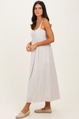 Taupe Ruffle Trim Sweetheart Neckline Midi Dress