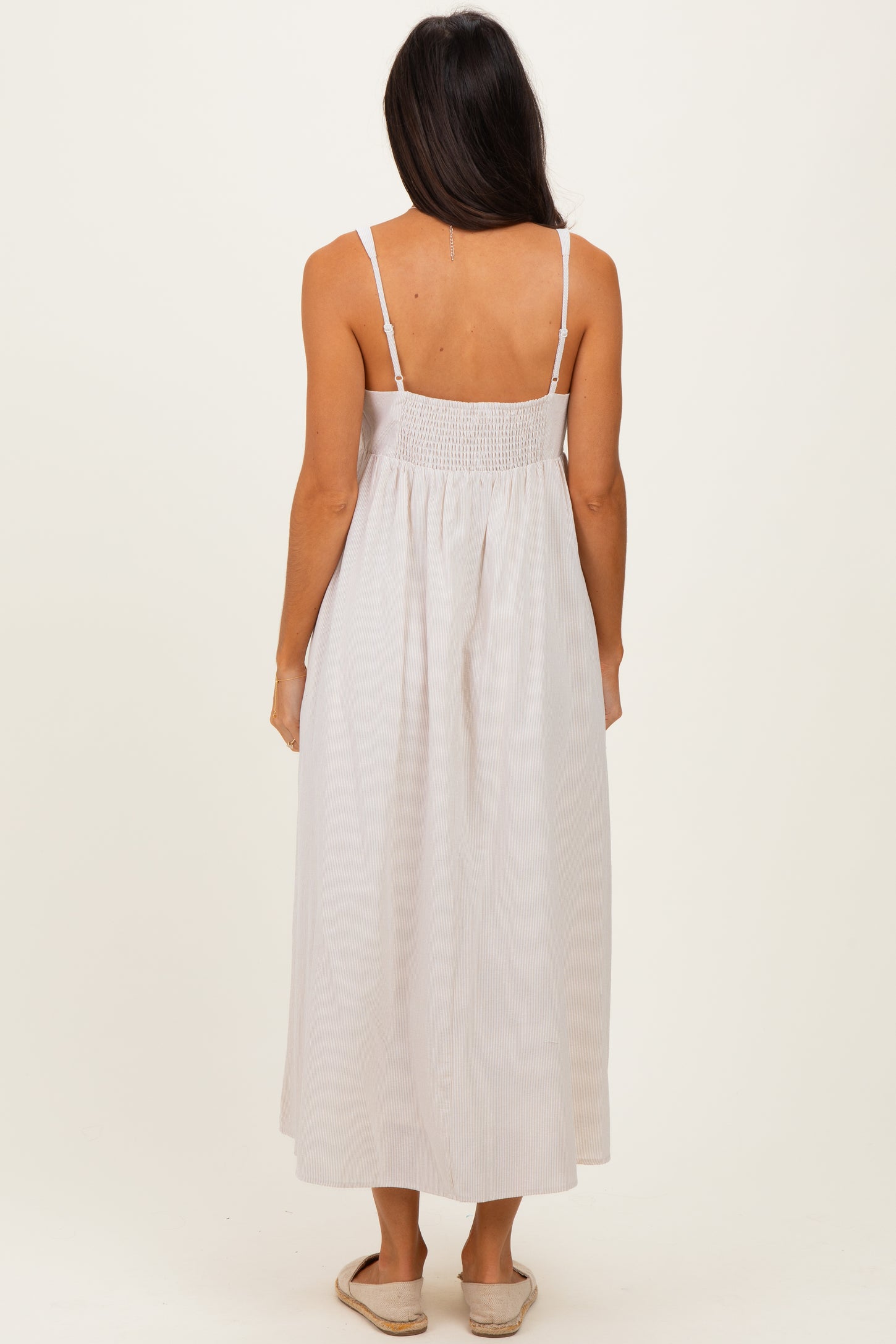 Taupe Ruffle Trim Sweetheart Neckline Midi Dress