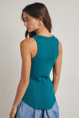 Teal Ribbed Basic Crew Neck Tank