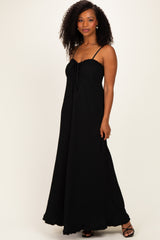 Black Waffle Knit Sweetheart Neckline Sleeveless Maxi Dress