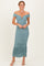 Light Olive Glitter Ruched Off Shoulder Midi Dress