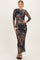 Brown Mesh Multicolor Brush Stroke Print Maxi Dress