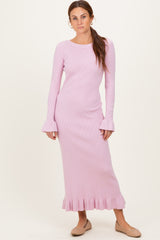 Light Pink Ribbed Knit Bow Back Maxi Dress