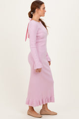 Light Pink Ribbed Knit Bow Back Maxi Dress