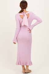 Light Pink Ribbed Knit Bow Back Maxi Dress