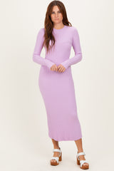 Lilac Ribbed Knit Fitted Maternity Midi Sweater Dress