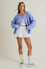 Light Blue Classic Crew Neck Button Cardigan