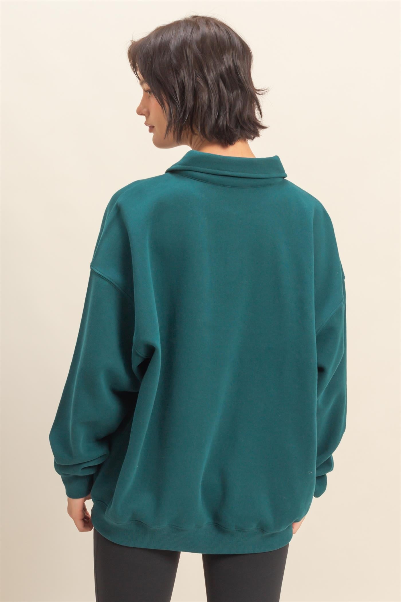 Deep Teal Oversized Polo Pullover