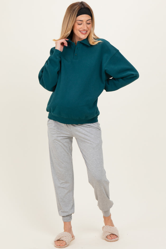 Deep Teal Oversized Polo Maternity Pullover