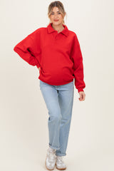Red Oversized Polo Maternity Pullover