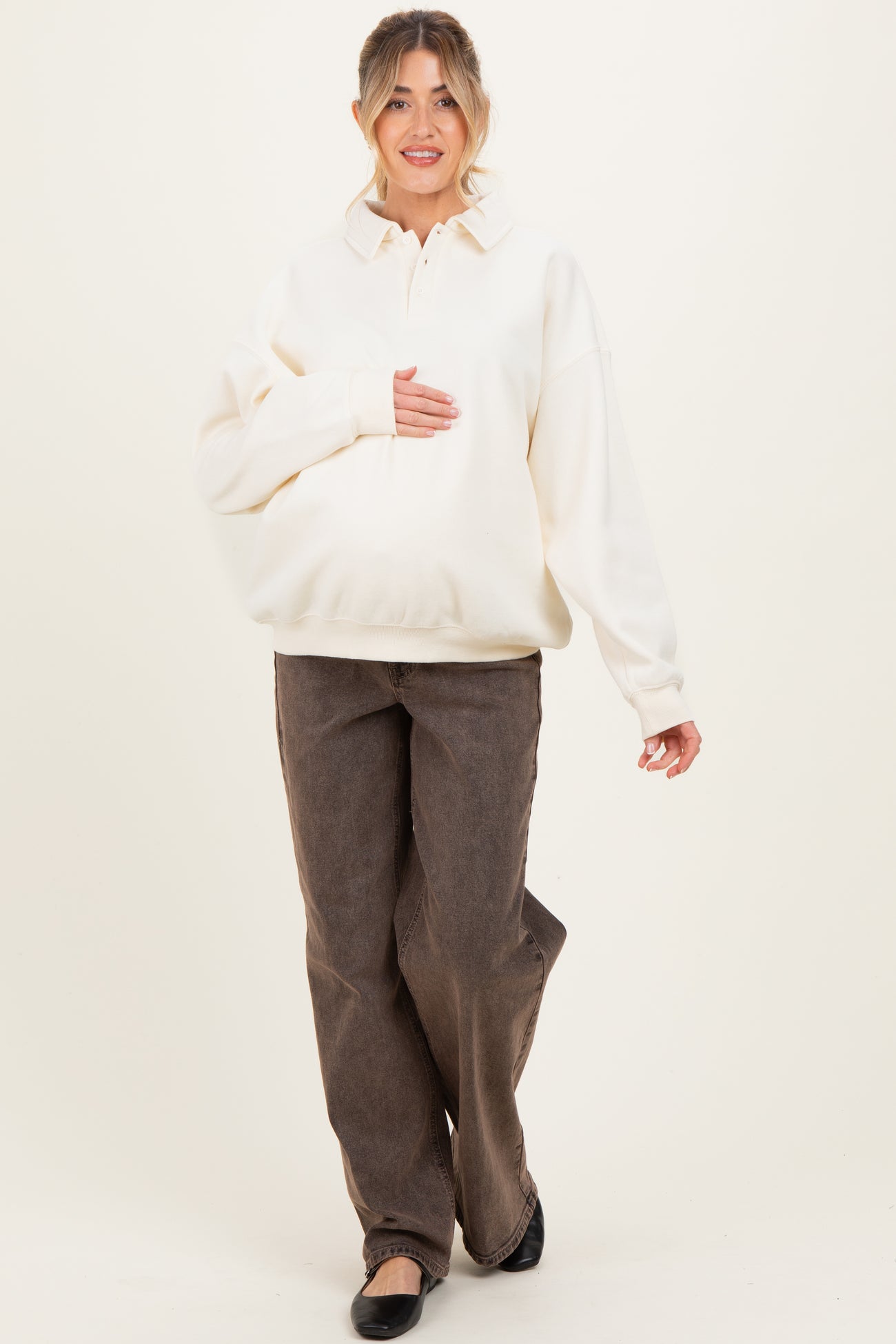 Cream Oversized Polo Maternity Pullover