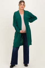 Forest Green Oversized Waffle Knit Long Maternity Cardigan