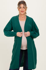 Forest Green Oversized Waffle Knit Long Maternity Cardigan