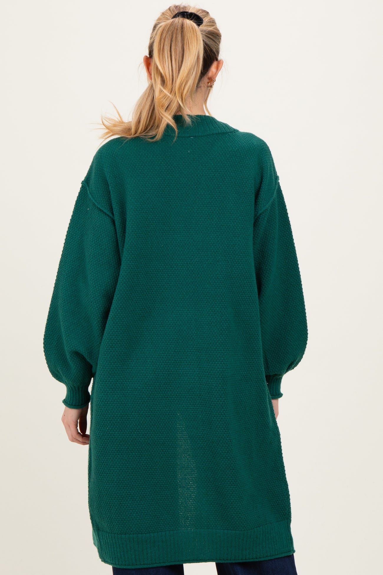 Forest Green Oversized Waffle Knit Long Maternity Cardigan
