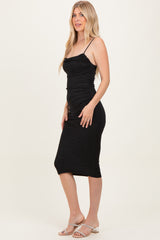 Black Glitter Ruched Midi Dress