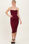Burgundy Glitter Ruched Midi Dress
