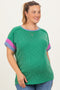 Green Ribbed Colorblock Detail Maternity Plus Short Sleeve Top