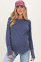 Light Navy Textured Rib Thumb Hole Maternity Long Sleeve Top