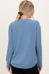 Dusty Blue Textured Rib Crew Neck Long Sleeve