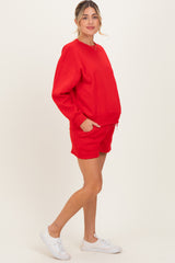 Red Fleece Sweatshirt Shorts Maternity Set