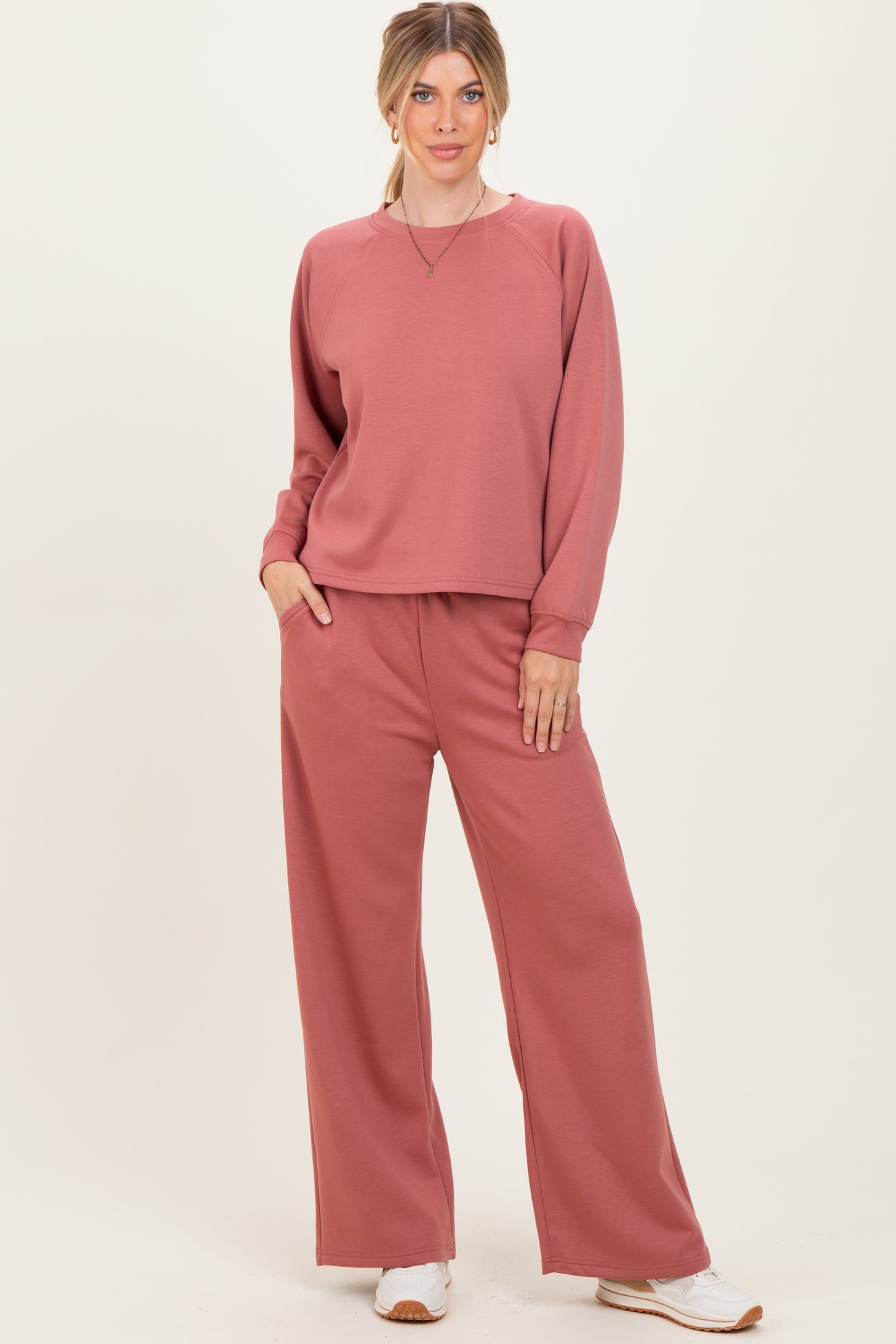 Mauve Crewneck Pullover Pant Maternity Set