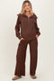 Brown Ribbed Half Zip Pullover Wide Leg Pant Maternity Set