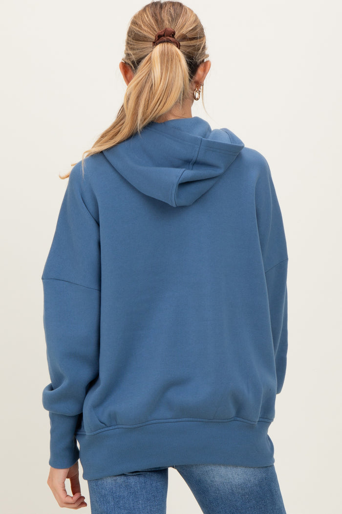 Dusty Blue Fleece Snap Button Maternity Hoodie