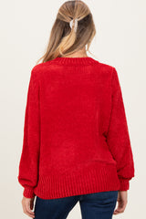 Red Chenille Knit Maternity Sweater