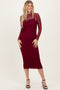 Burgundy Lace Overlay Fitted Midi Dress
