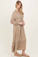 Mustard Floral Long Sleeve Button Down Collared Maxi Dress