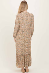 Mustard Floral Long Sleeve Button Down Collared Maxi Dress