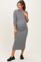 Charcoal Ribbed Knit Mock Neck Long Sleeve Ruched Maternity Dress