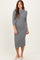 Charcoal Ribbed Knit Mock Neck Long Sleeve Ruched Dress