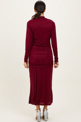 Burgundy Sequin Long Sleeve Mock Neck Maxi Dress
