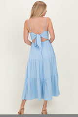 Light Blue Tiered Cutout Tie Back Midi Dress