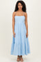 Light Blue Tiered Cutout Tie Back Midi Dress