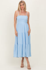 Light Blue Tiered Cutout Tie Back Midi Dress