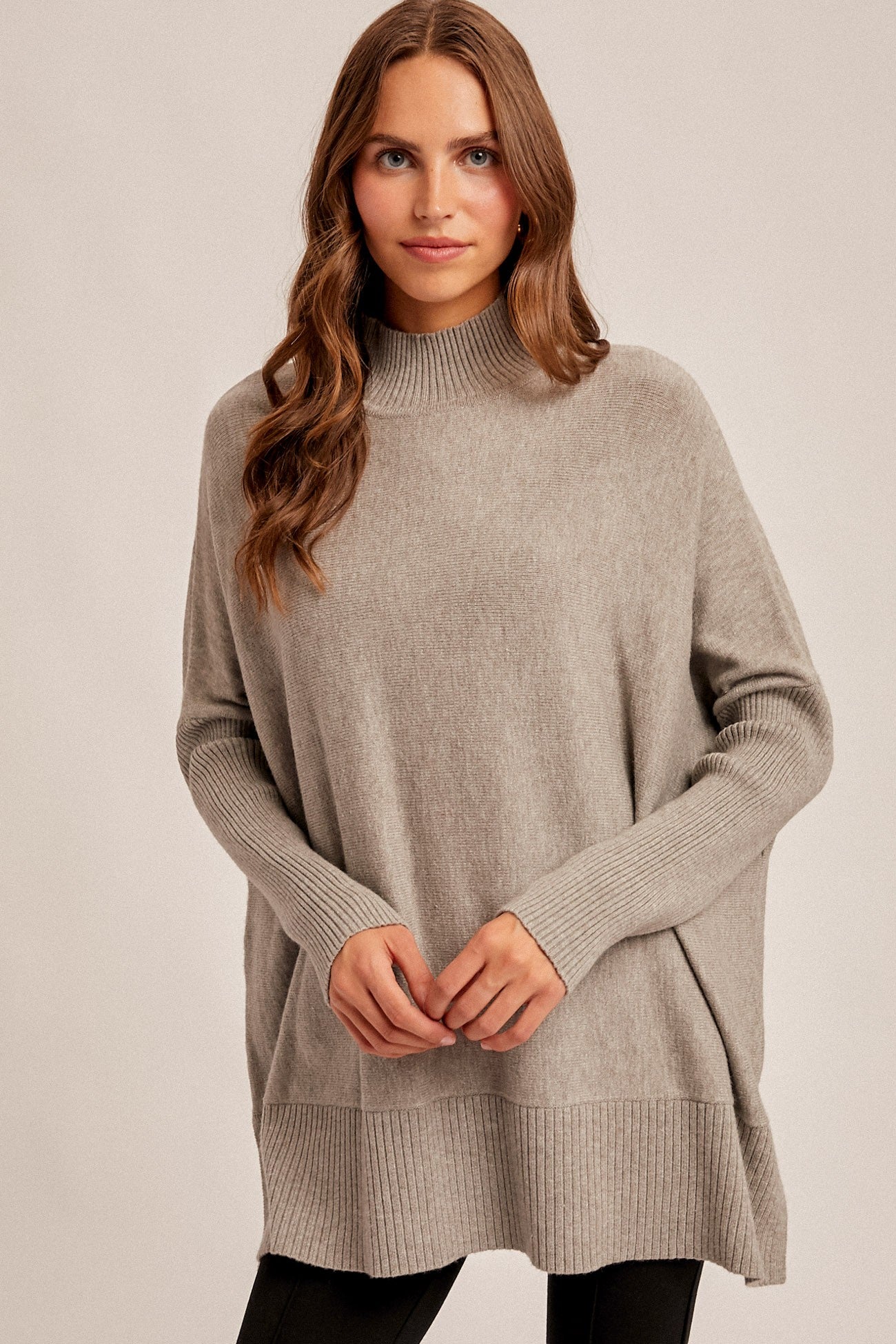 Grey Mock Neck Oversized Sir Slit Maternity Sweater Top