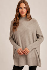 Grey Mock Neck Oversized Sir Slit Maternity Sweater Top