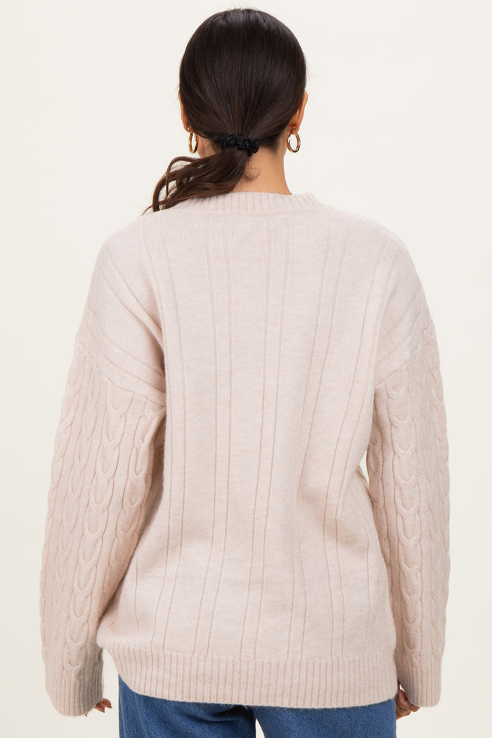 Beige Braid Knit Pattern Soft Fluffy Sweater Top