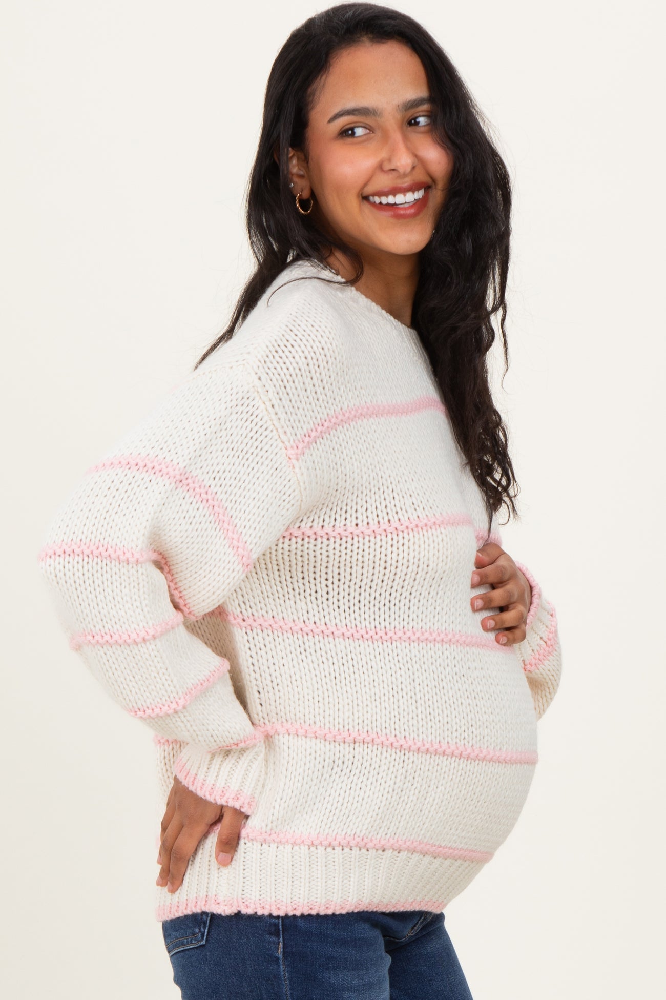 Ivory Stripe Detail Oversized Maternity Sweater