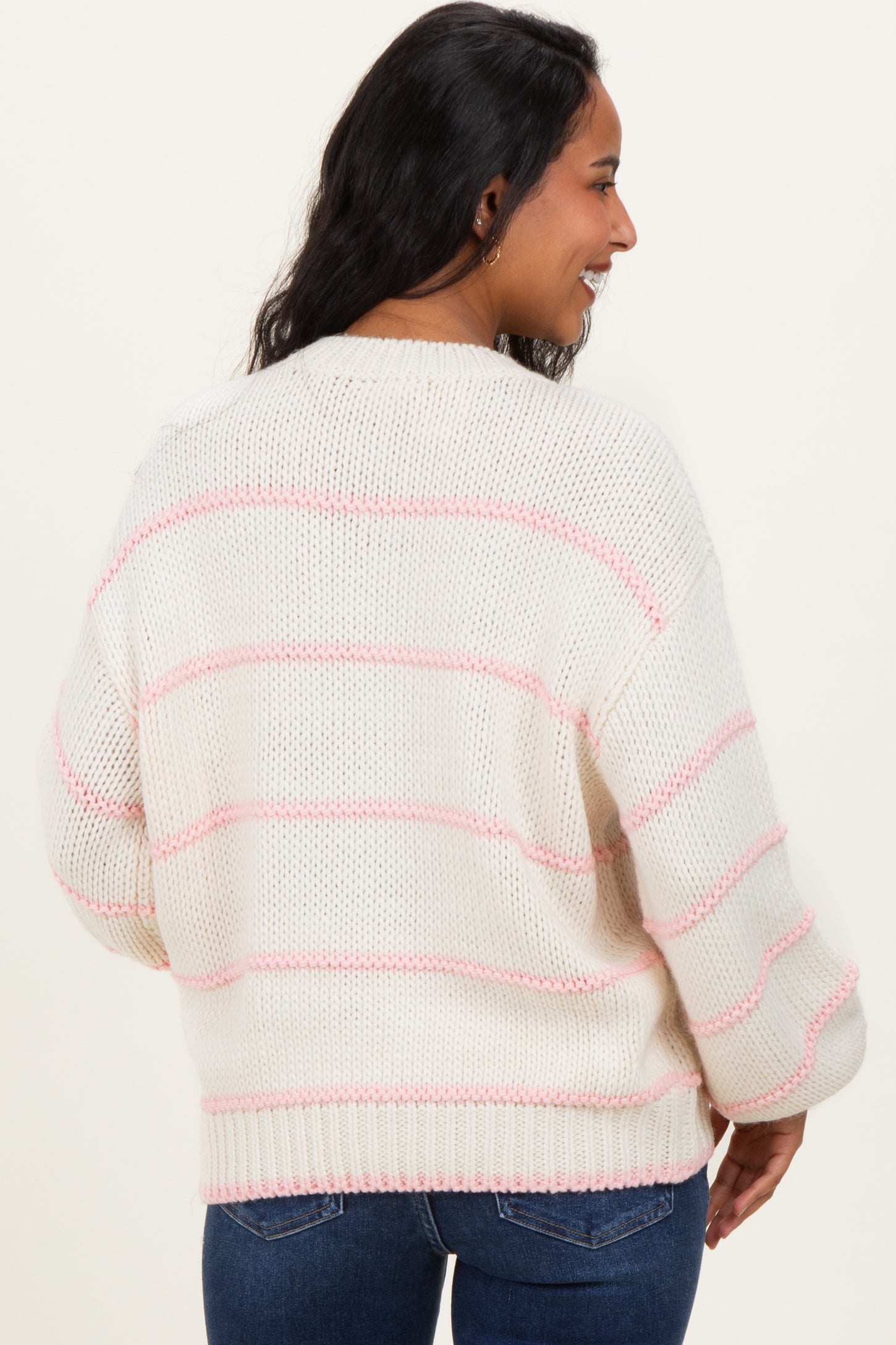 Ivory Stripe Detail Oversized Maternity Sweater