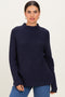 Navy Mock Neck Ribbed Knit Basic Sweater Top