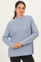 Light Blue Mock Neck Ribbed Knit Basic Sweater Top