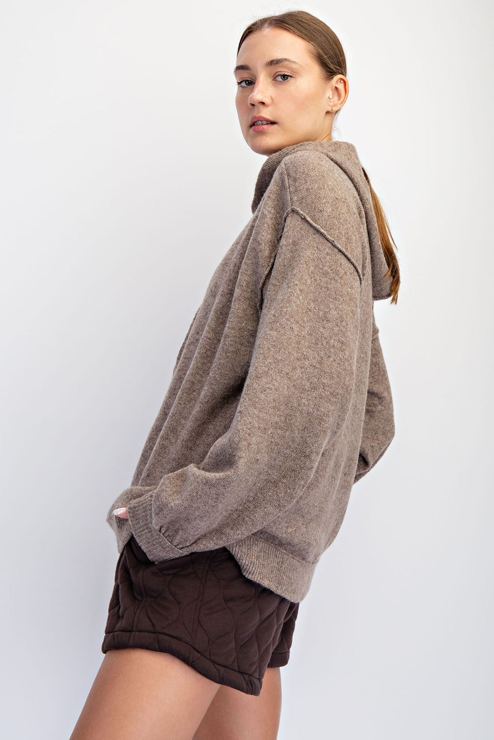 Mocha Brushed Knit Oversized Hoodie