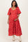 Red Floral Tiered Puff Sleeve Maternity Midi Dress