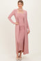 Mauve Ribbed Sleeveless Dress Cardigan Set