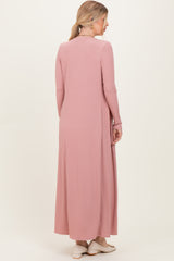 Mauve Ribbed Sleeveless Dress Cardigan Set
