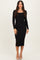 Black Ribbed Ruched Midi Dress