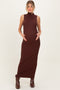 Brown Turtleneck Ribbed Knit Sleeveless Maternity Maxi Dress